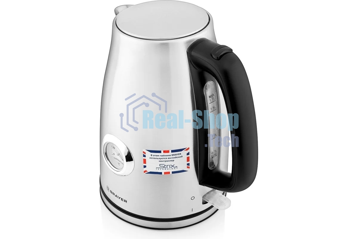 Чайник электрический BRAYER BR1022 2200Вт.1,7 л, STRIX, стальной, термометр.