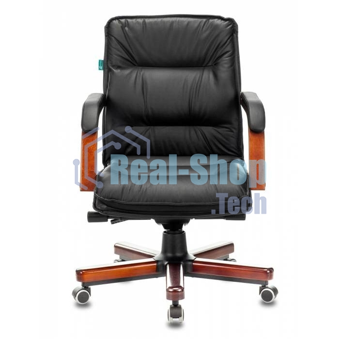 Кресло руководителя Бюрократ T-9927WALNUT-LOW/BL черный, кожа, низкая спинка, крестовина дерево