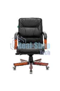 Кресло руководителя Бюрократ T-9927WALNUT-LOW/BL черный, кожа, низкая спинка, крестовина дерево