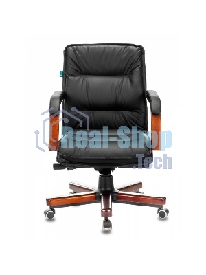 Кресло руководителя Бюрократ T-9927WALNUT-LOW/BL черный, кожа, низкая спинка, крестовина дерево