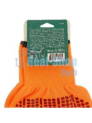 Перчатки Сибртех трикотажные, синтетическая нить, ПВХ-гель точка, оранжевый, L, 13 класс