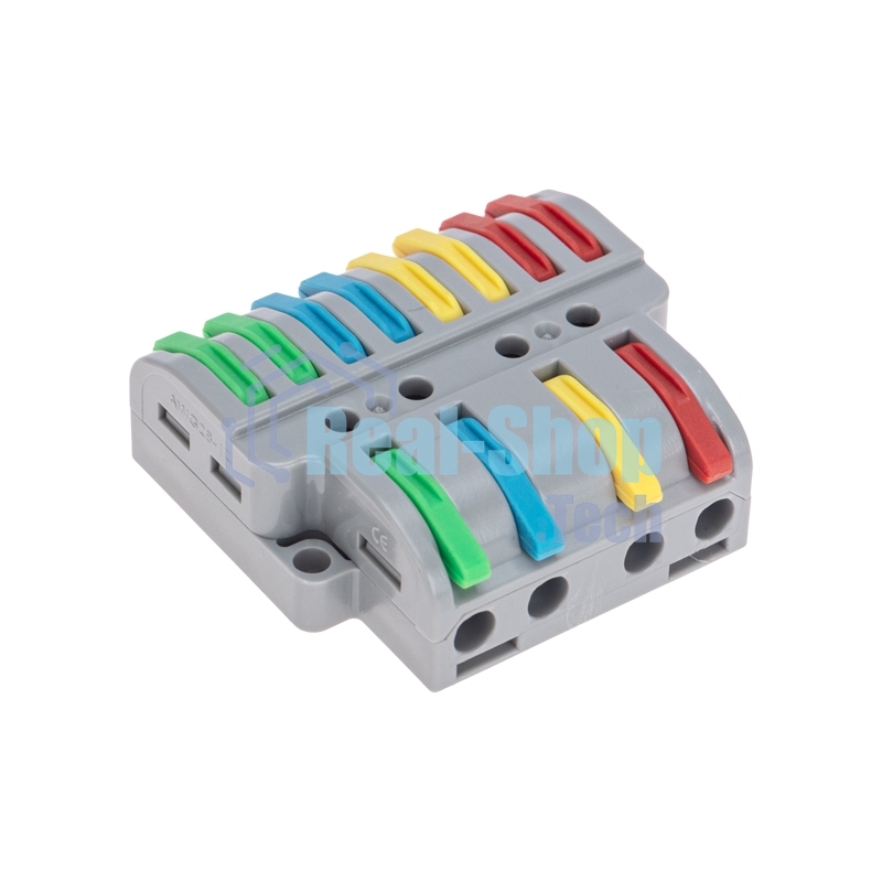 Клемма Rexant СМК 4х2 проходная разветвительная 4 полюса, с монтажной площадкой (1 ввод, 2 вывода на полюс) (20 шт/уп)