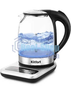 Чайник электрический Kitfort КТ-657, 1.7л, 2200Вт, (корпус: стекло), нержавеющая сталь/черный