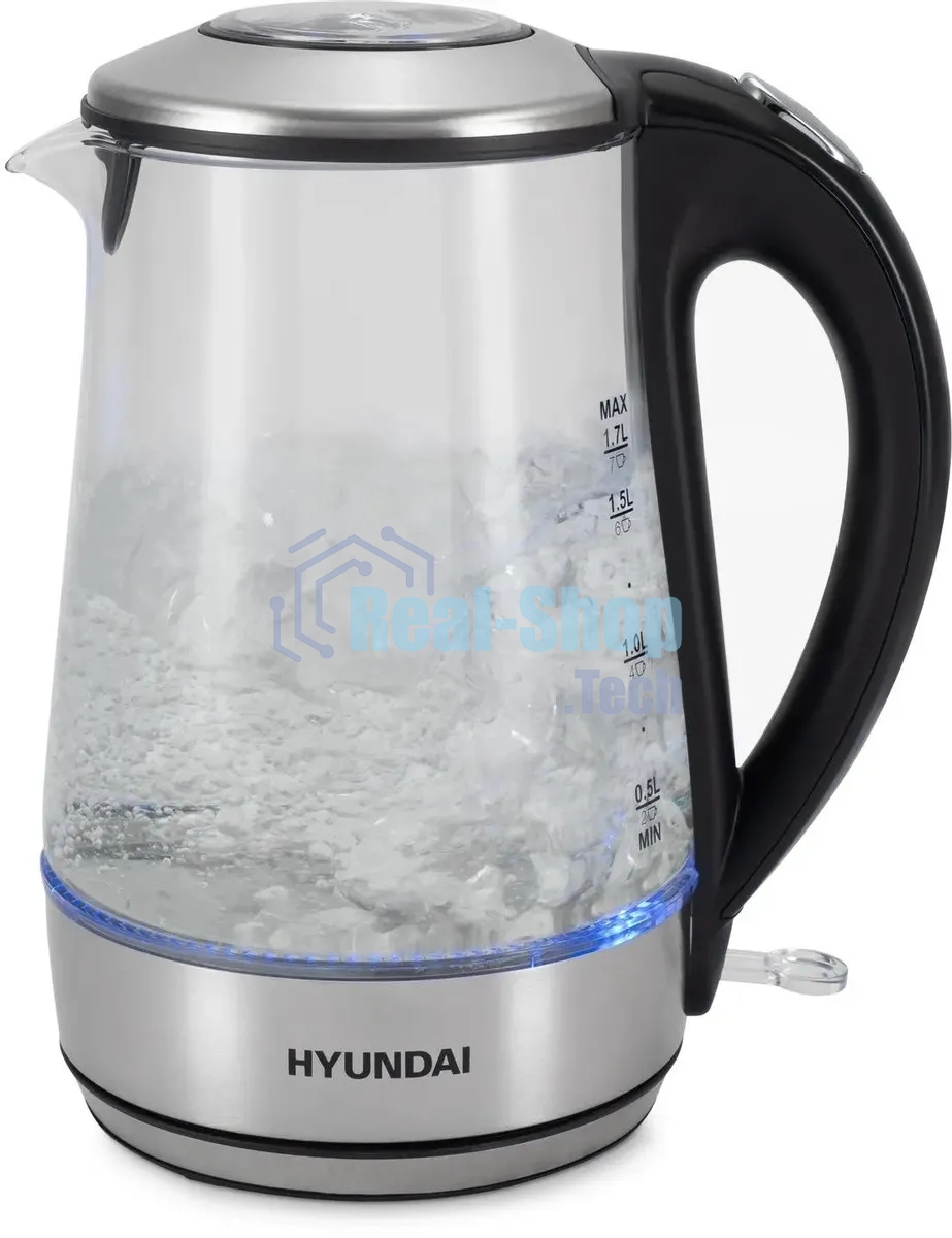Чайник электрический Hyundai HYK-G8406 1.7л. 2200Вт прозрачный/черный (корпус: нержавеющая сталь)