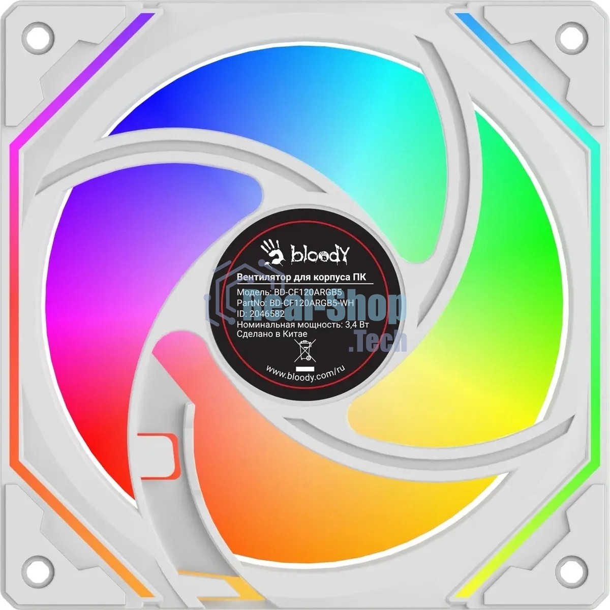 Вентилятор для корпуса Bloody BD-CF120ARGb5 LCD ARGb белый, 120 мм, 1600 об/мин, 26 дБ, 4 pin