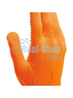 Перчатки Сибртех трикотажные, синтетическая нить, ПВХ-гель точка, оранжевый, L, 13 класс