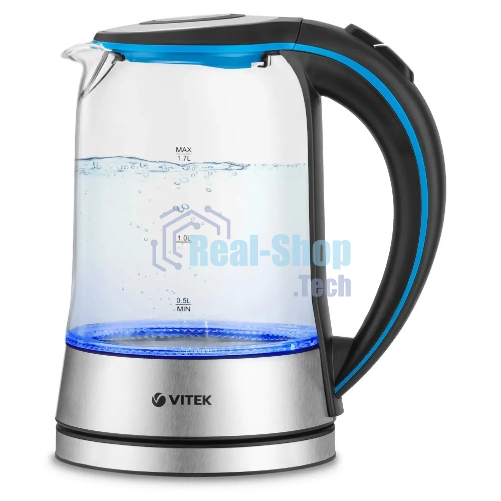 Чайник электрический Vitek VT-7028 1.7л. 2200Вт прозрачный корпус: стекло