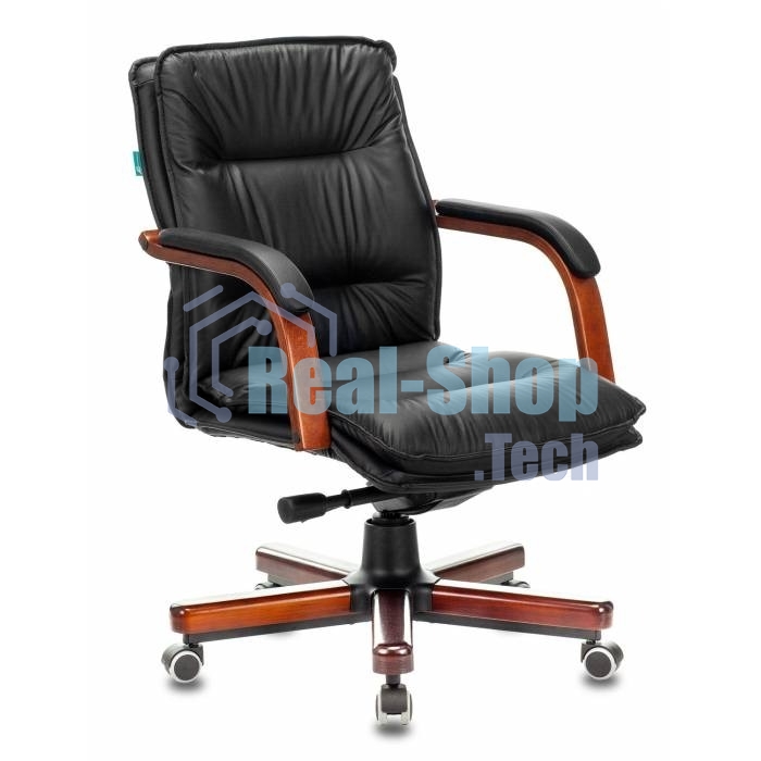 Кресло руководителя Бюрократ T-9927WALNUT-LOW/BL черный, кожа, низкая спинка, крестовина дерево