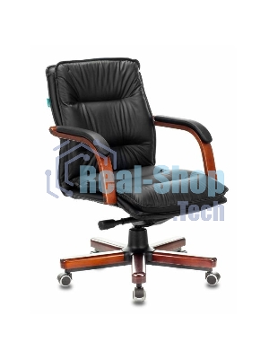 Кресло руководителя Бюрократ T-9927WALNUT-LOW/BL черный, кожа, низкая спинка, крестовина дерево