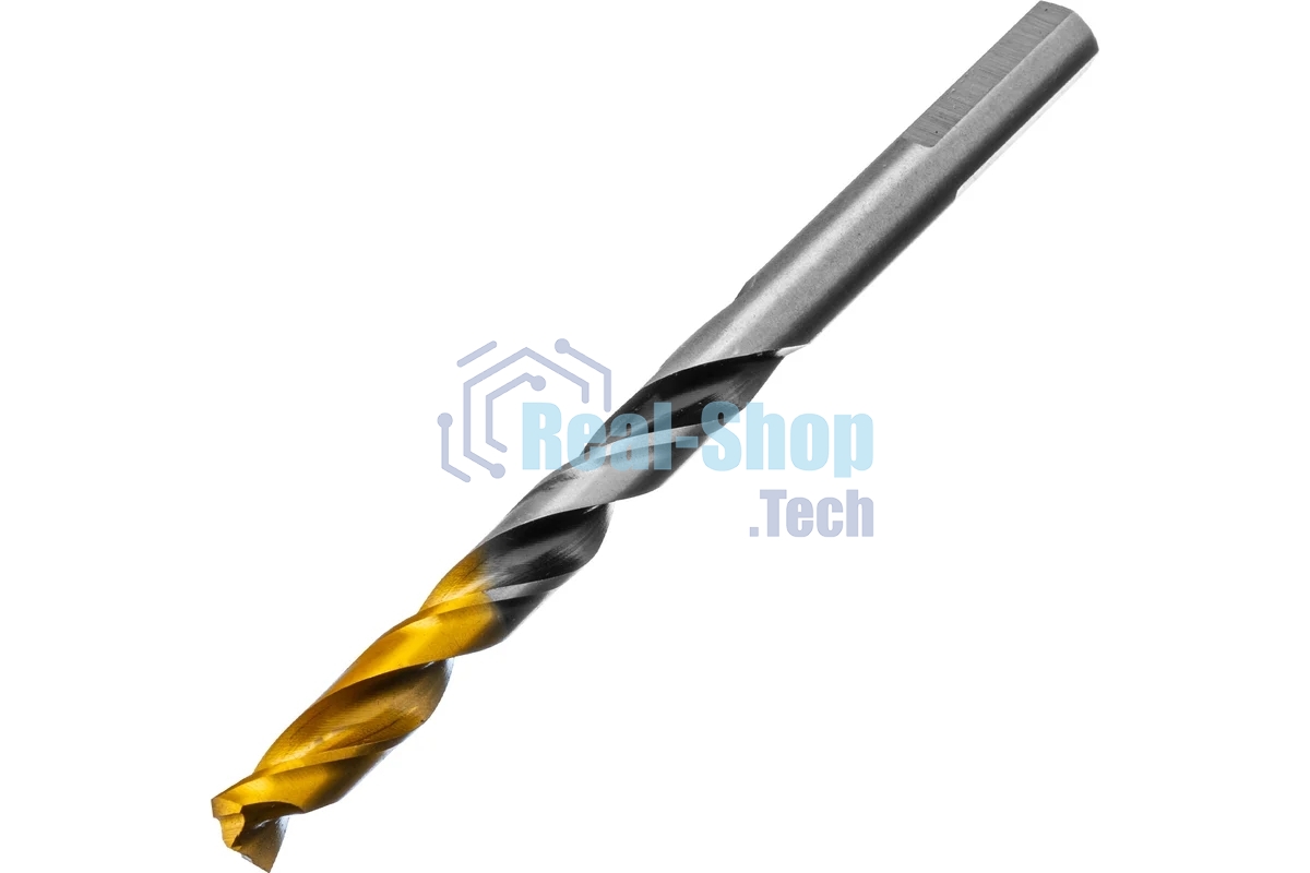 Сверло спиральное по металлу Denzel 7,5 x 109мм, Р6М5, Golden Tip, многогранная заточка