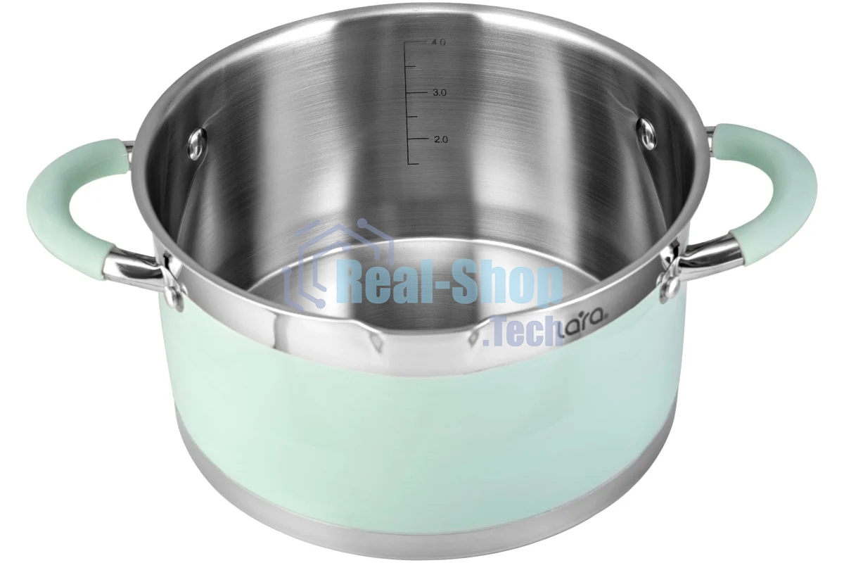 Кастрюля Lara LR02-543 MINT 22x12 см, 4,4 л, носик, индукционное дно, крышка с бортом, полипропилен, силикон, нержавеющая сталь