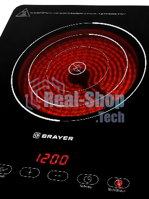 Плита настольная электрическая BRAYER BR2810 черный, 2 кВт, ТЭН, конфорки - 1, стеклокерамика, сенсор