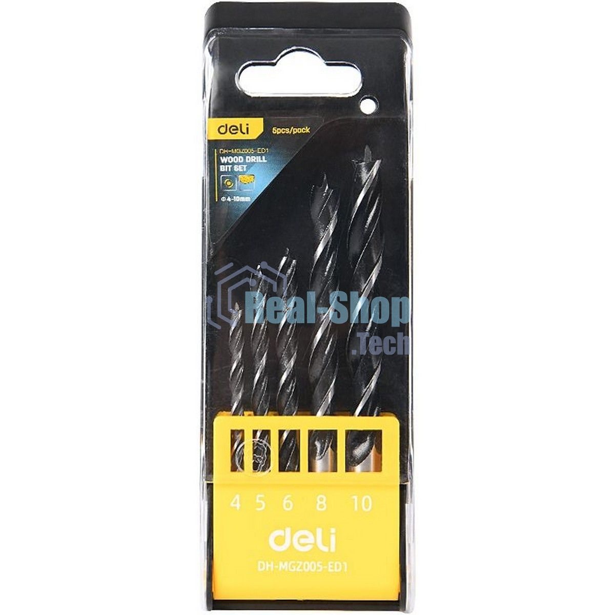 Набор сверл по дереву 5 шт (4/5/6/8/10 мм) Deli DH-MGZ005-ED1 сталь 45#, пласт.кейс