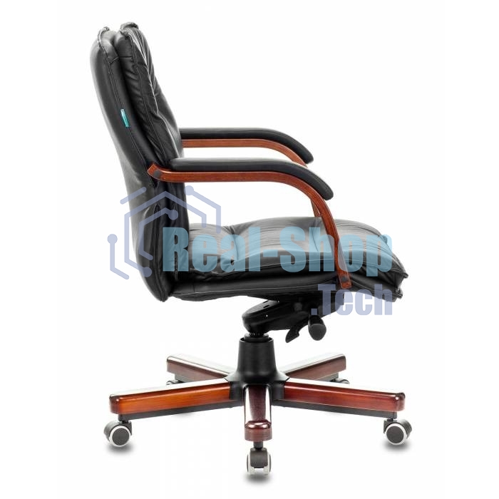 Кресло руководителя Бюрократ T-9927WALNUT-LOW/BL черный, кожа, низкая спинка, крестовина дерево