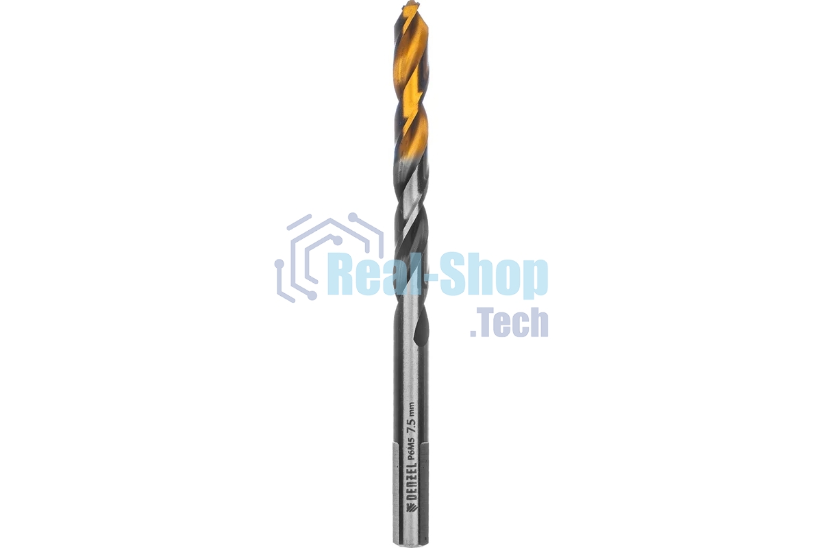 Сверло спиральное по металлу Denzel 7,5 x 109мм, Р6М5, Golden Tip, многогранная заточка
