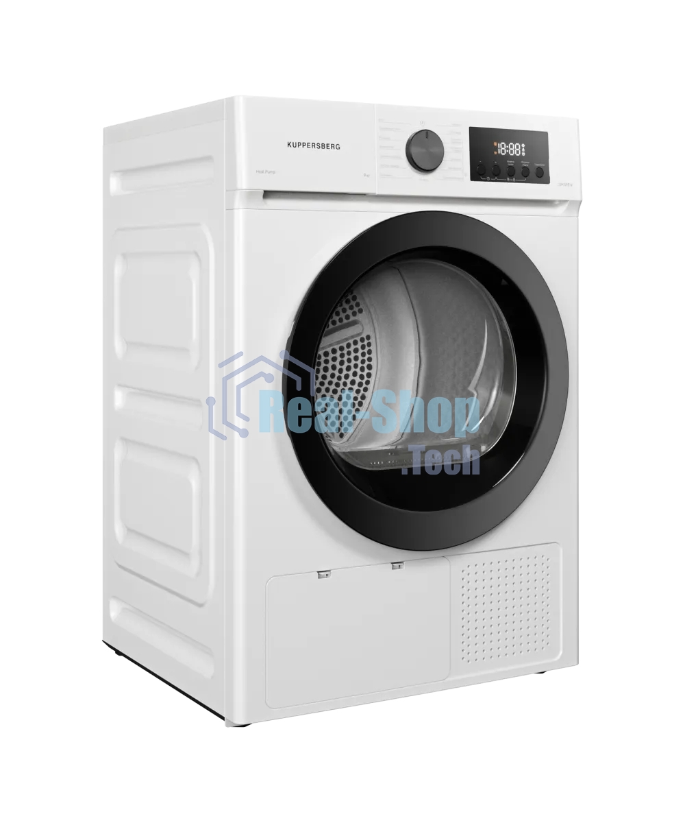 Сушильная машина Kuppersberg DM 593 W, High-Tech, загрузка 8 кг, 15 программ, тепловой насос, электронное кнопочное управление, корзина для сушки, блокировка от детей, энергоэффективность А++, белый