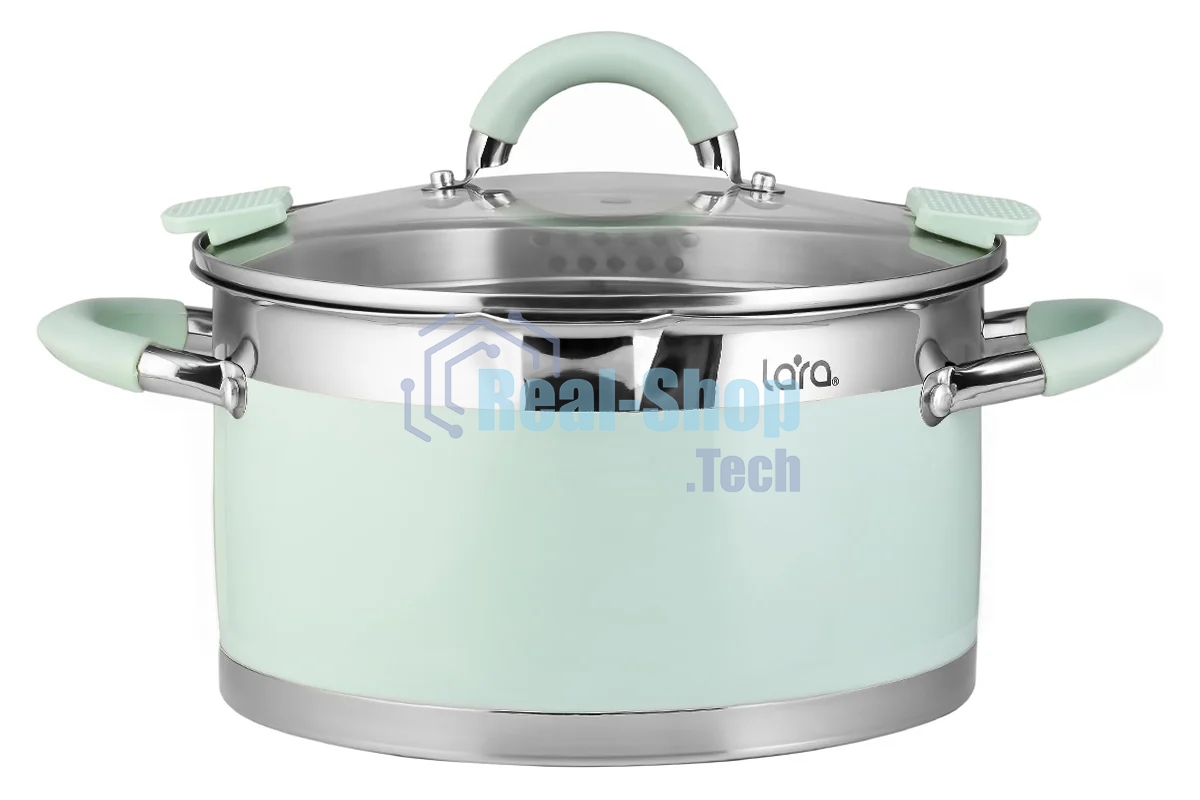 Кастрюля Lara LR02-543 MINT 22x12 см, 4,4 л, носик, индукционное дно, крышка с бортом, полипропилен, силикон, нержавеющая сталь