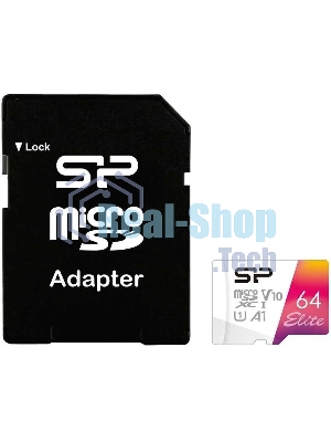 Флеш карта microSD 64Gb Silicon Power Elite A1 microSDXC Class 10 UHS-I U3 100 Mb/s (SD адаптер)