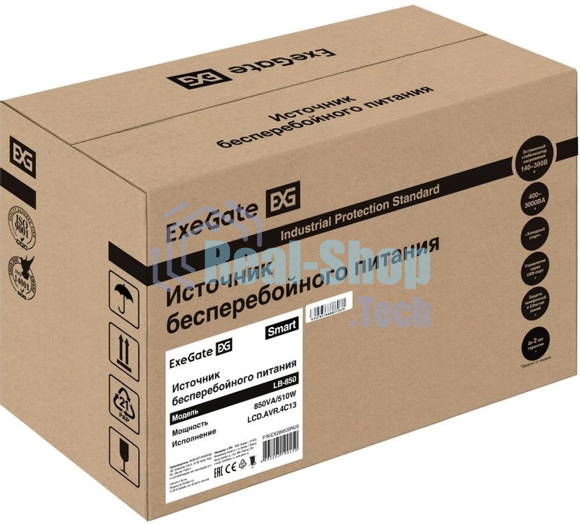 Источник бесперебойного питания ExeGate Smart LB-850.LCD.AVR.4C13 / 850 ВА / 510 Вт / 4 x IEC 320 C13