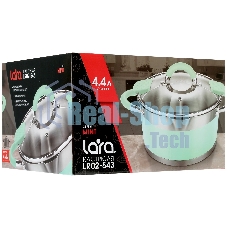 Кастрюля Lara LR02-543 MINT 22x12 см, 4,4 л, носик, индукционное дно, крышка с бортом, полипропилен, силикон, нержавеющая сталь