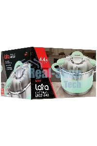 Кастрюля Lara LR02-543 MINT 22x12 см, 4,4 л, носик, индукционное дно, крышка с бортом, полипропилен, силикон, нержавеющая сталь