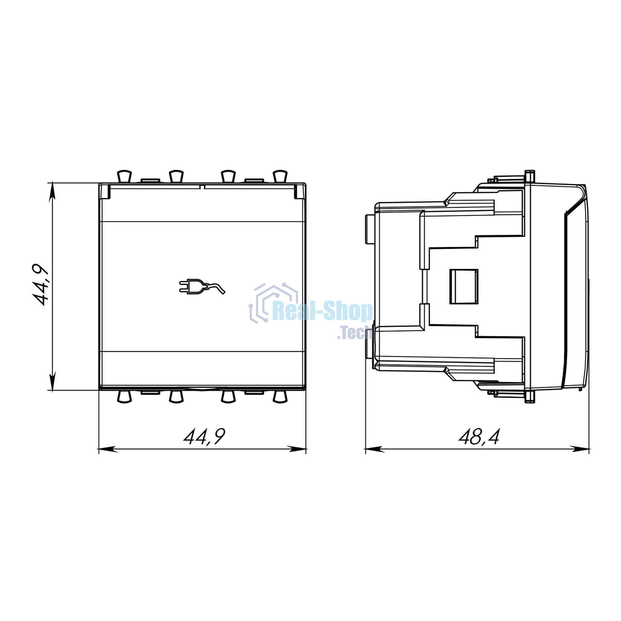 Розетка с крышкой модульная DKC 4400012 2P+E, с з/ш, 