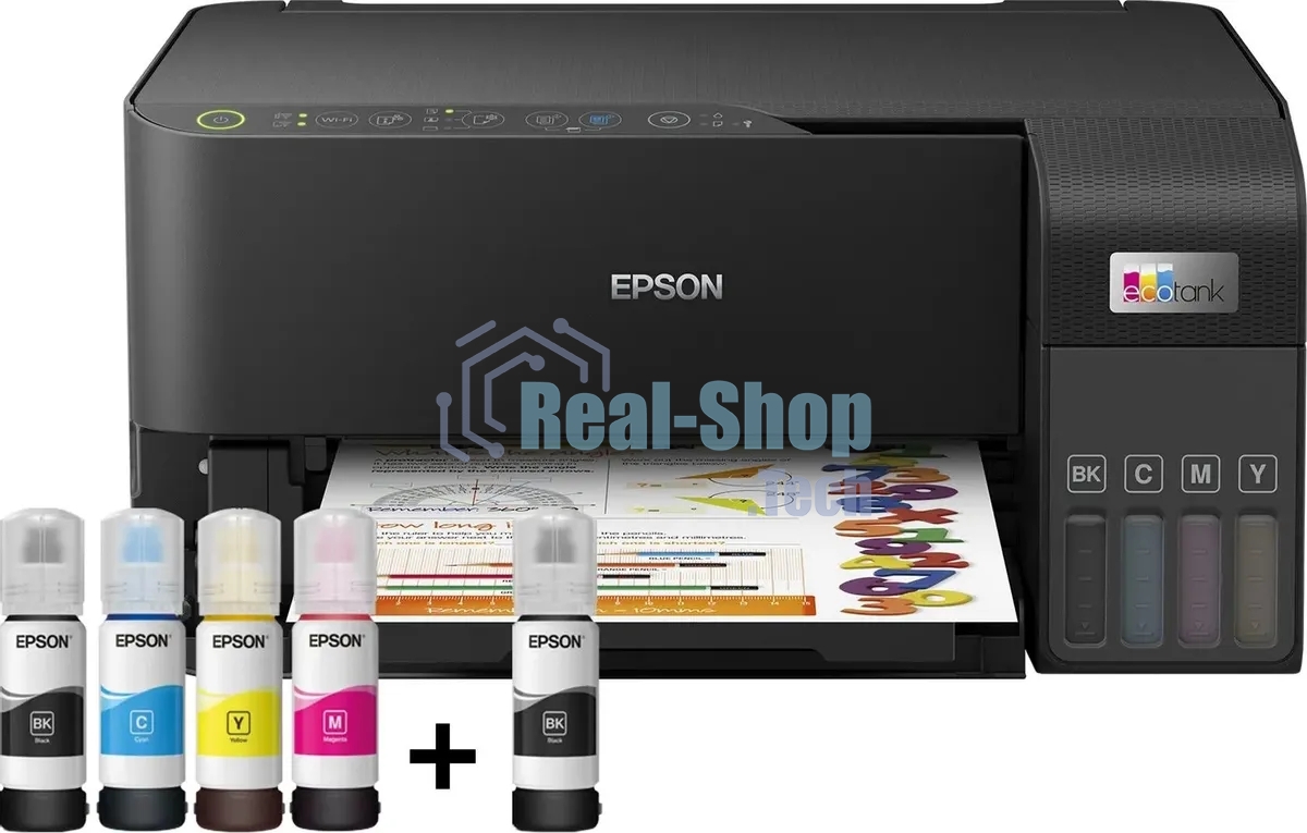 МФУ струйное Epson L3550 (C11CK59405), A4, цветной, печ. до 15 стр/мин. (ч/б) до 8 стр/мин. (цвет), скан. до 11 стр/мин. (ч/б) 28 стр/мин. (цвет), 4800 x 1200 dpi (печать) 1200x2400dpi (скан.), USB, Wi-Fi, Air Print