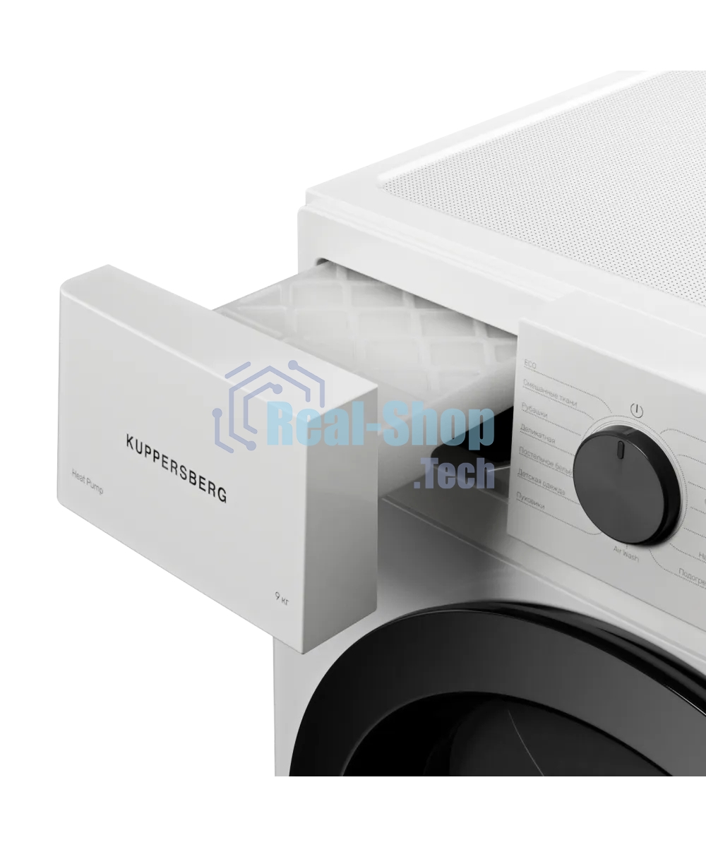 Сушильная машина Kuppersberg DM 593 W, High-Tech, загрузка 8 кг, 15 программ, тепловой насос, электронное кнопочное управление, корзина для сушки, блокировка от детей, энергоэффективность А++, белый