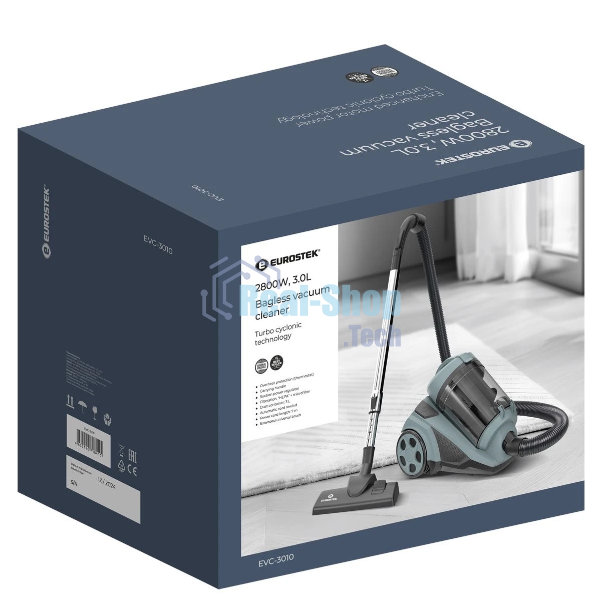 Пылесос Eurostek EVC-3010 синий, 400/2800 Вт, уборка сухая, пылесборник контейнер 3 л