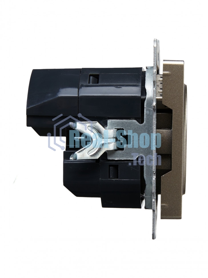 Розетка 1-местная IEK BRITE РЮш10-2-БрШ (BR-R14-16-U21-D31-K37) с заземлением, с защитными шторками, 16А, с USB A+A 5В 3,1А, шампань