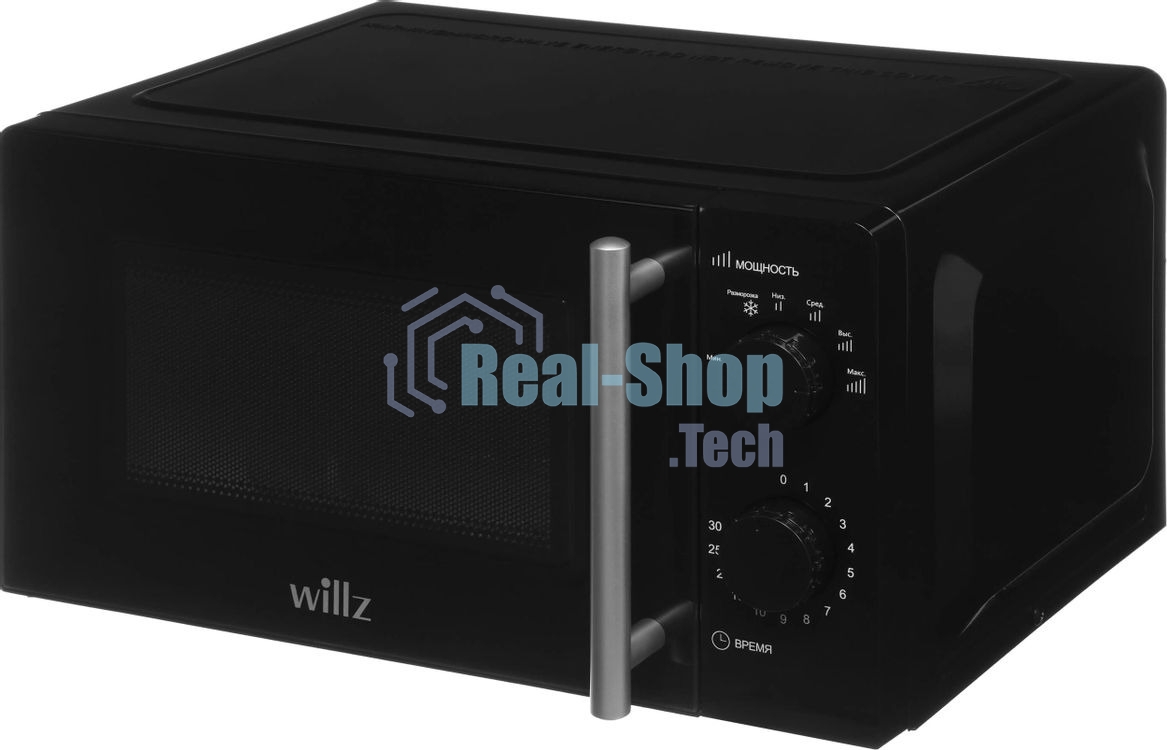 Микроволновая печь WILLZ MOS-1706MB черный, 17 л, 700 Вт, переключатели — поворотный механизм