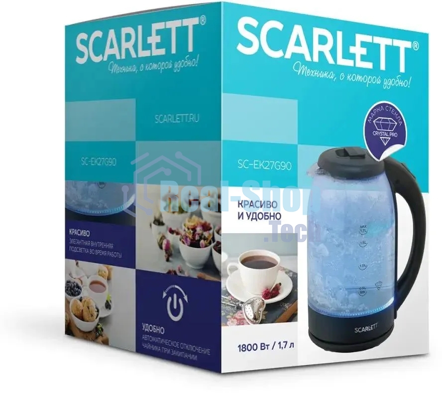 Чайник электрический Scarlett SC-EK27G90 черный Мощность, Вт: 1800; Объем, л: 1.7