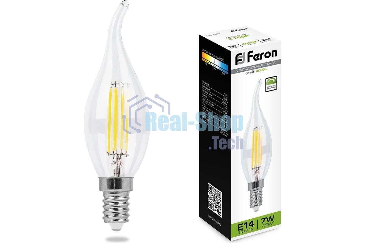 Лампа светодиодная Feron LB-167 (25873) 7 вт Е14 белый свеча на ветру FILAMENT диммируемая