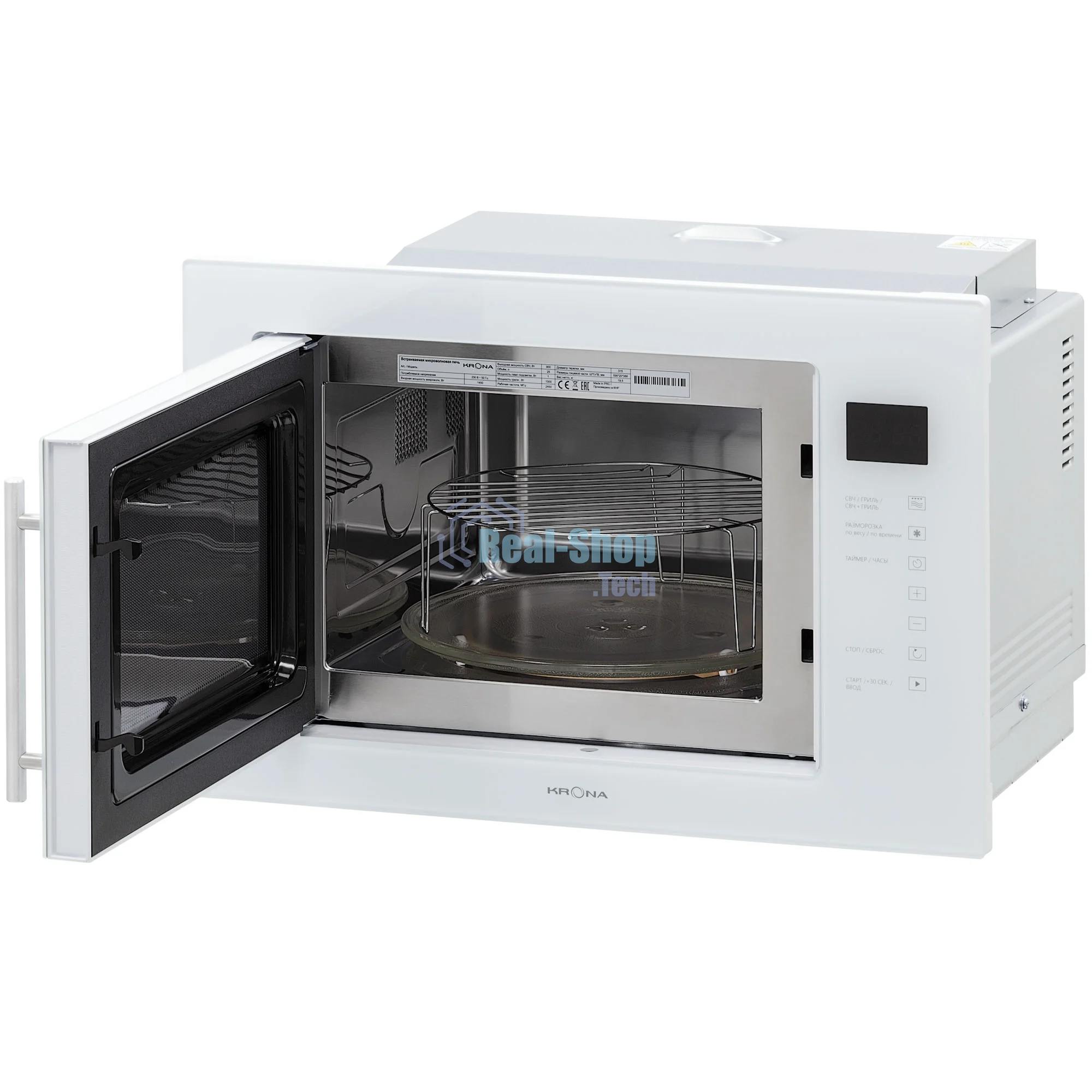 Микроволновая печь встраиваемая Krona RIFLESSO 60 WH V2 белое стекло, 25 л, 900 Вт, переключатели - сенсор