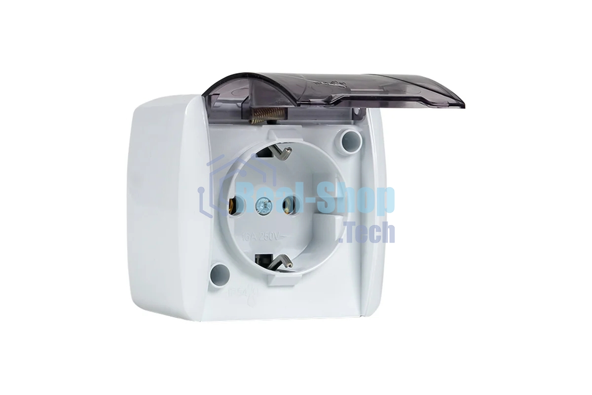 Розетка EKF EQR16-029-30-54-T PROxima Владивосток 1-местная 16А с заземлением с прозрачной крышкой IP54