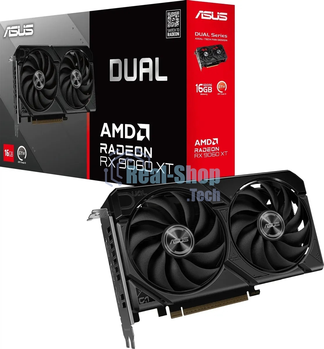 Видеокарта Asus PCI-E 5.0 DUAL-RX9060XT-16G AMD Radeon RX 9060XT 16Gb 128bit GDDR6 2550/20000 HDMIx1 DPx2 HDCP Ret