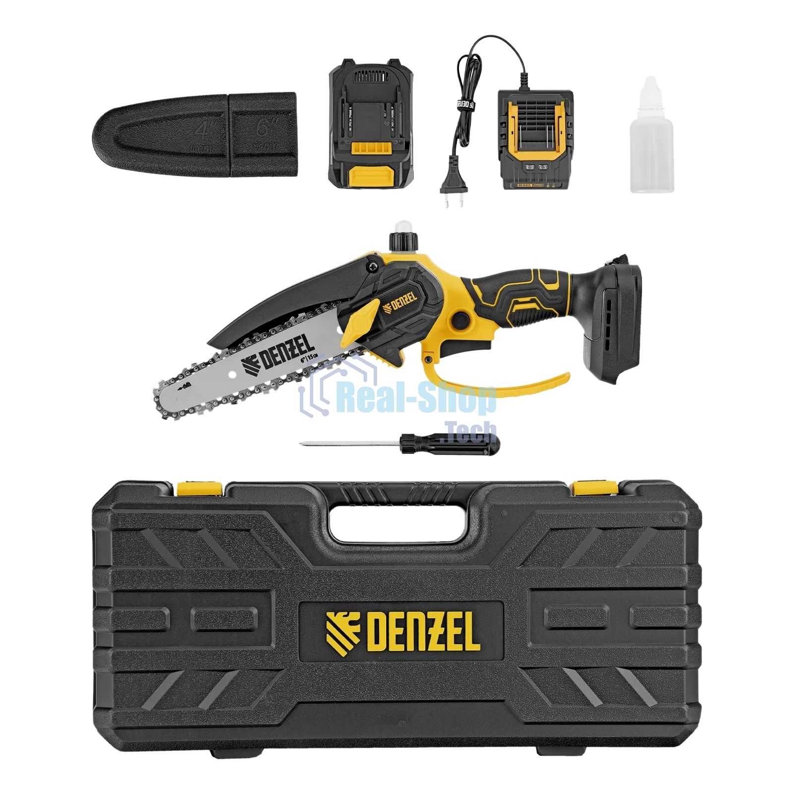 Цепная мини-пила аккумуляторная бесщет. Denzel CCS-150, шина 150 мм, Li-Ion, 20 В