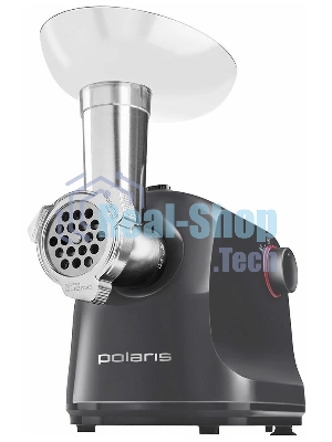 Мясорубка электрическая Polaris PMG1872 RUS серый, 1800 Вт, 2.0 кг/мин, реверс, защита от перегрузки, насадки - 4