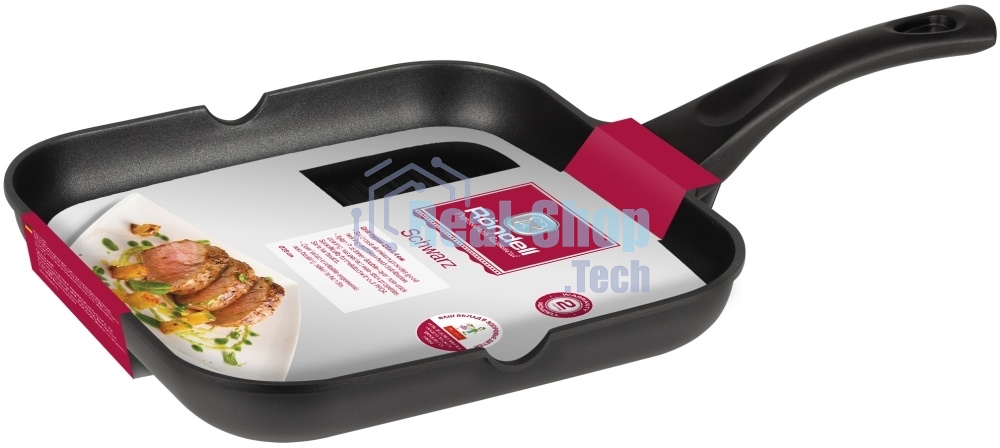Сковорода-гриль Rondell Schwarz RDA-1683 квадратная 28 см, покрытие: Xylan Plus ручка несъемная (без крышки) черный