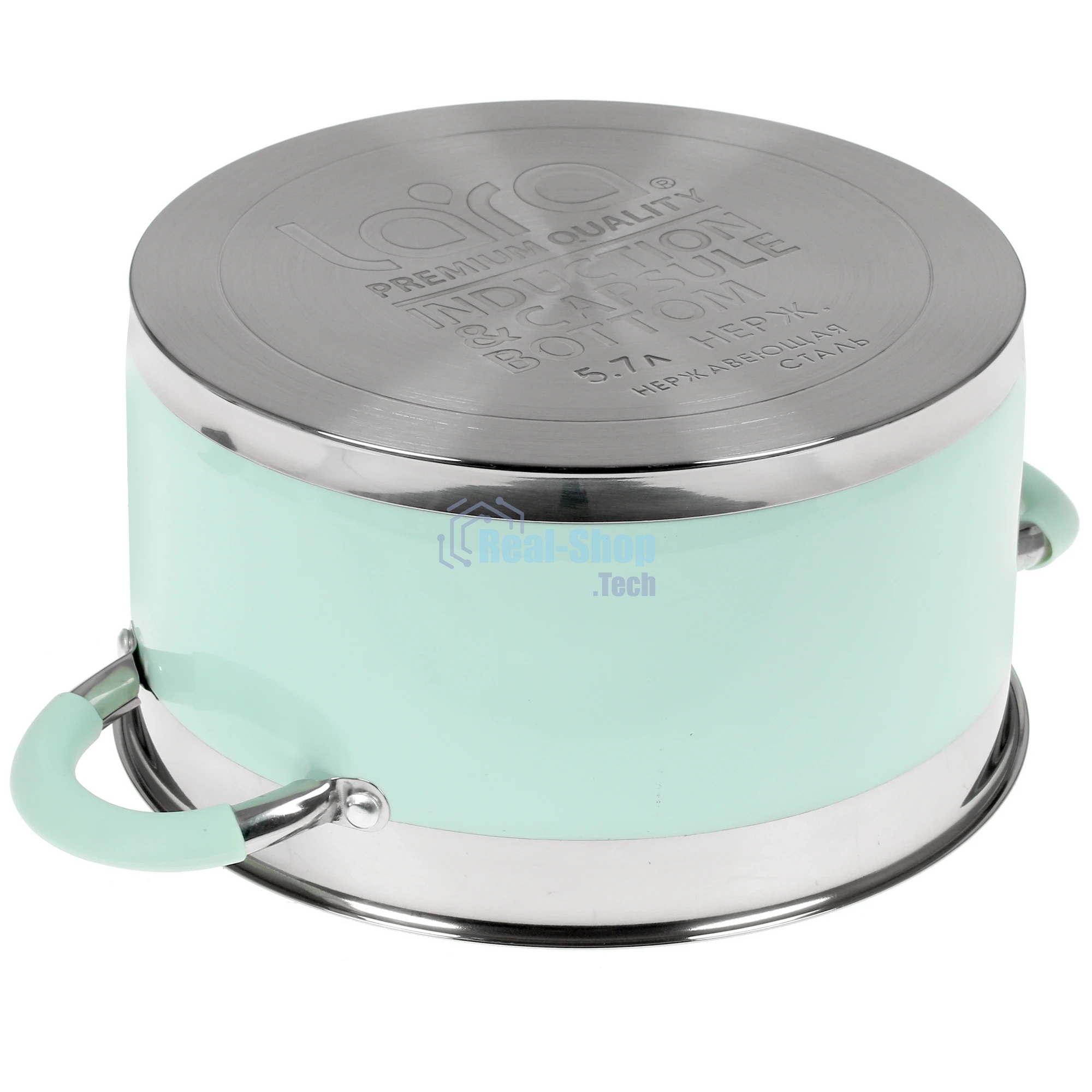 Кастрюля LARA LR02-544 MINT 24x13 см, 5,7 л, носик, индукционное дно, крышка с бортом, нержавеющая сталь