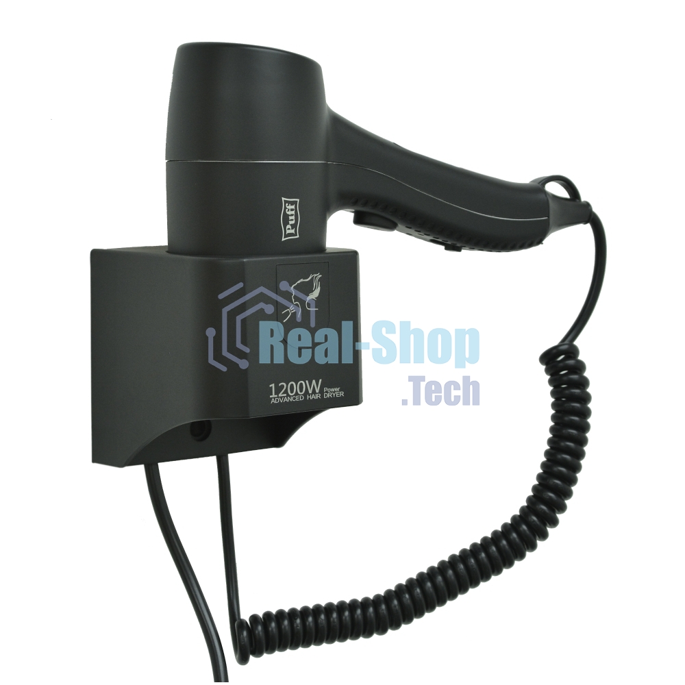 Фен для волос настенный Puff 1205Bl, черный, 1,2 кВт