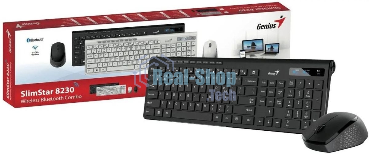 Комплект клавиатура+мышь Genius SlimStar 8230 беспроводной, USB + Bluetooth, 1000 DPI, чёрный