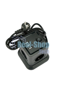 Сетевой фильтр Cablexpert Tower TWR-4-U3-B-2, 4 р, 10А, 3xUSB, 3.1А, 2 м, ур.защиты 2+, черный, коробка