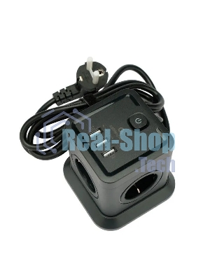 Сетевой фильтр Cablexpert Tower TWR-4-U3-B-2, 4 р, 10А, 3xUSB, 3.1А, 2 м, ур.защиты 2+, черный, коробка
