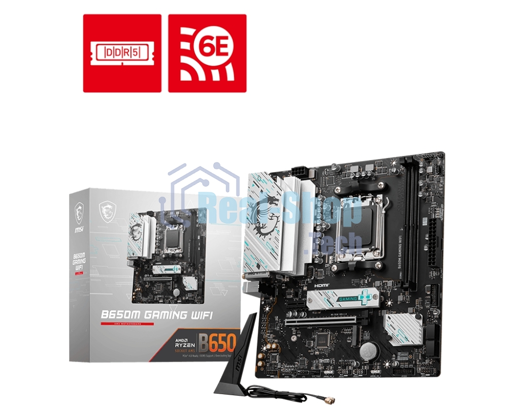 Материнская плата MSI B650M GAMING WIFI, AM5, AMD B650, 2xDDR5, 4xSATA, 2xM.2, 1xPCIe 4.0 x16, 1xPCIe 3.0 x1, 1xDP, 1xHDMI, 1x2.5Gb LAN, Wi-Fi 6E, Bluetooth 5.3, 1xUSB-C 5Gbps, 3xUSB-A 5Gbps, 2xUSB-A 2.0, 1xS/PDIF, 5x3.5 мм, 7.1, mATX