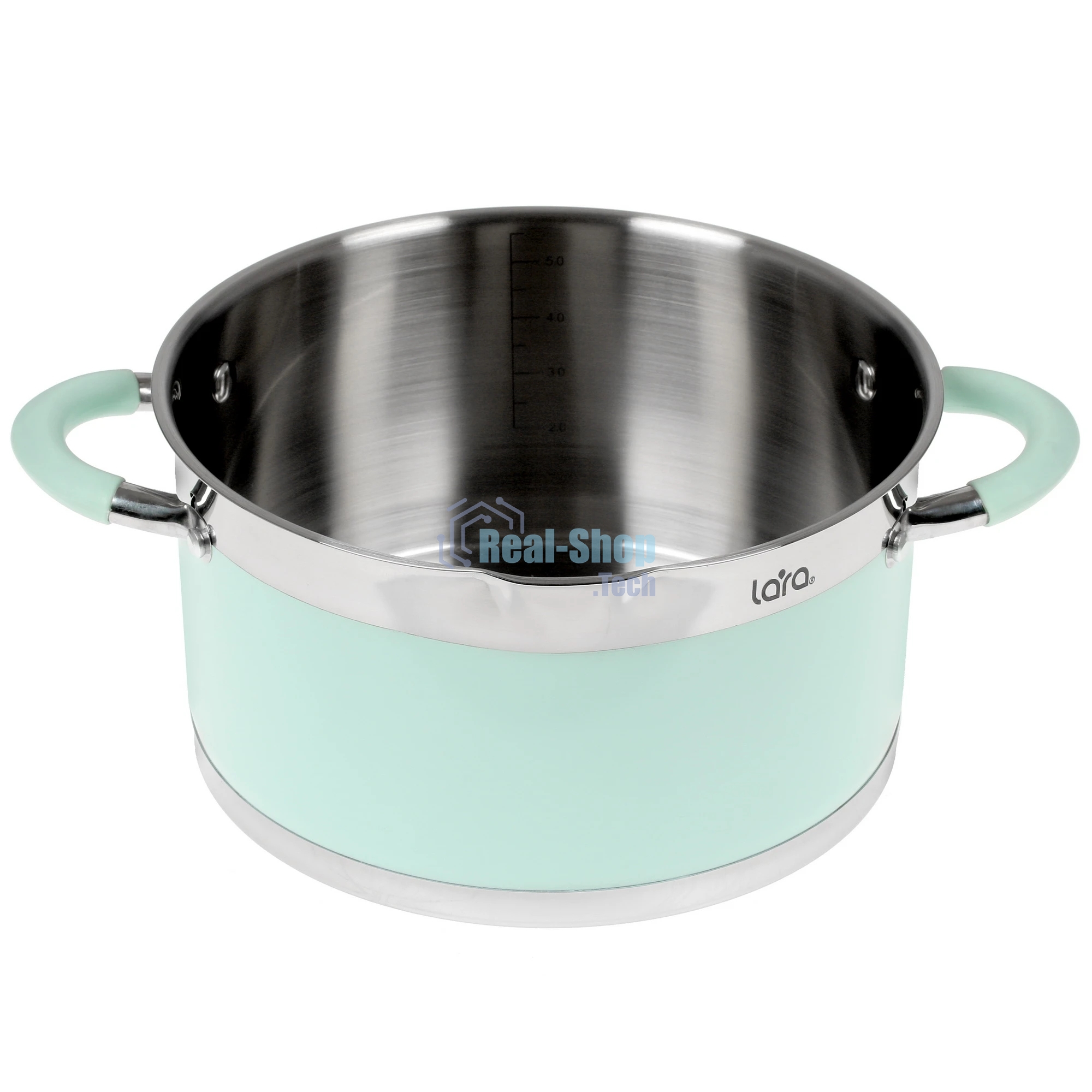 Кастрюля LARA LR02-544 MINT 24x13 см, 5,7 л, носик, индукционное дно, крышка с бортом, нержавеющая сталь