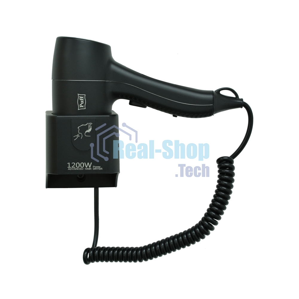 Фен для волос настенный Puff 1205Bl, черный, 1,2 кВт