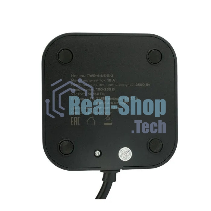 Сетевой фильтр Cablexpert Tower TWR-4-U3-B-2, 4 р, 10А, 3xUSB, 3.1А, 2 м, ур.защиты 2+, черный, коробка