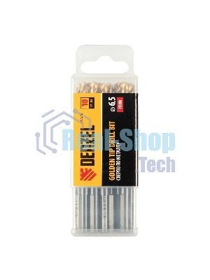 Сверло по металлу Denzel 6,5 мм, HSS-Tin, Golden Tip, 10 шт.