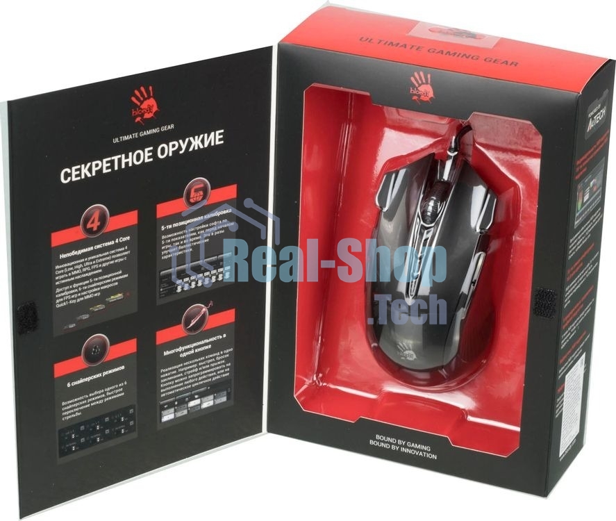 Мышь проводная A4Tech Bloody J90s черный, 8000 dpi, USB, кнопки - 12